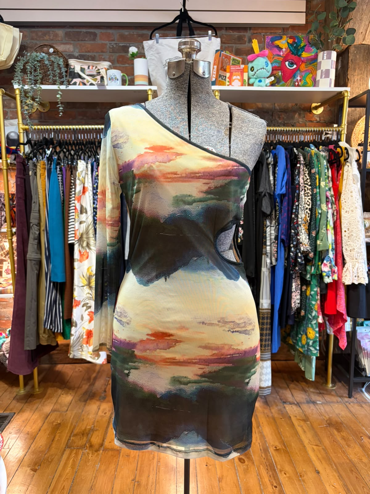 Only multicolour watercolour mesh mini dress