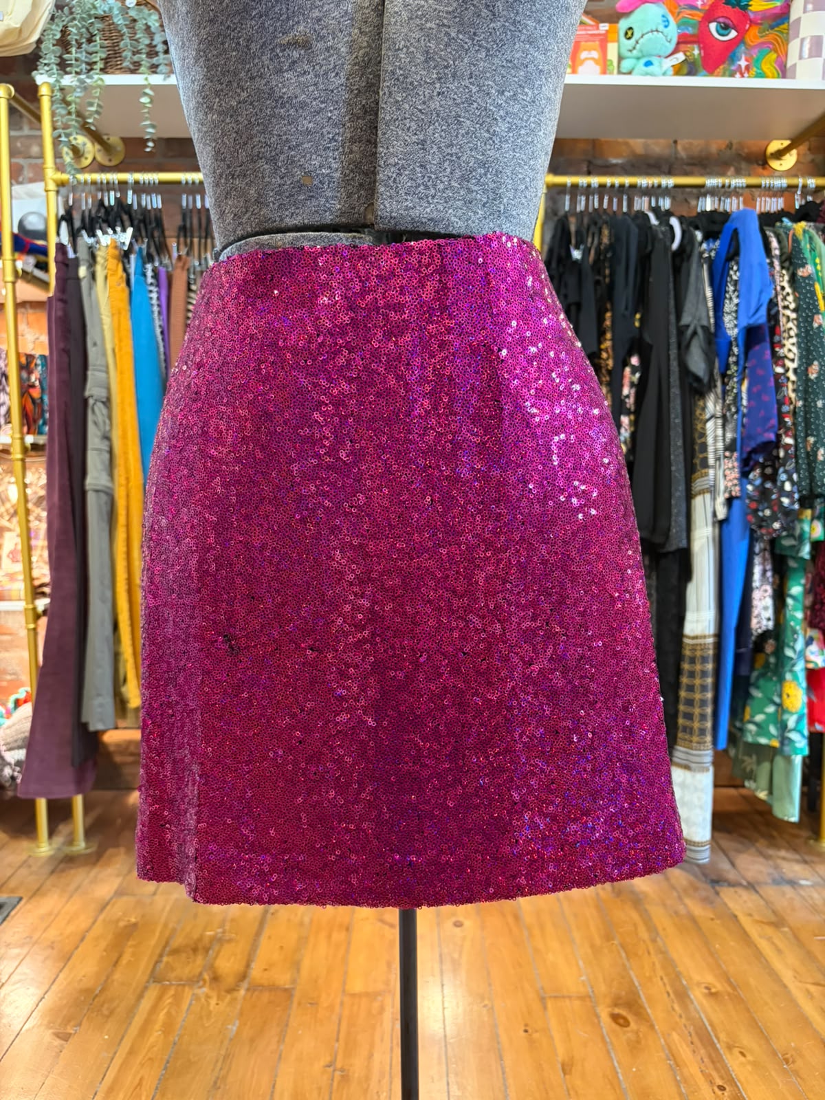 Autres Filles fuchsia sequined mini A-line skirt