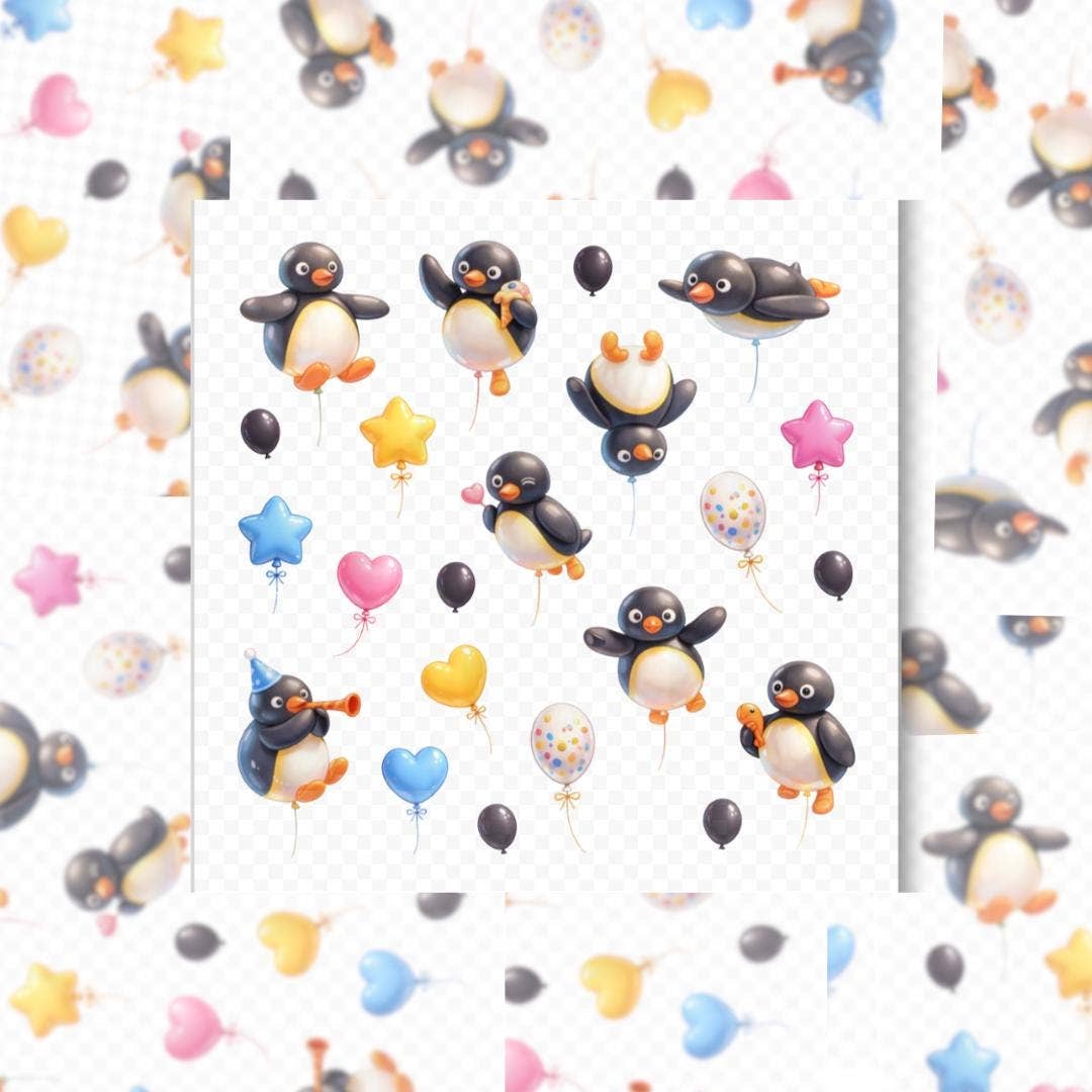 Penguin Party Balloons - Sticker Sheet
