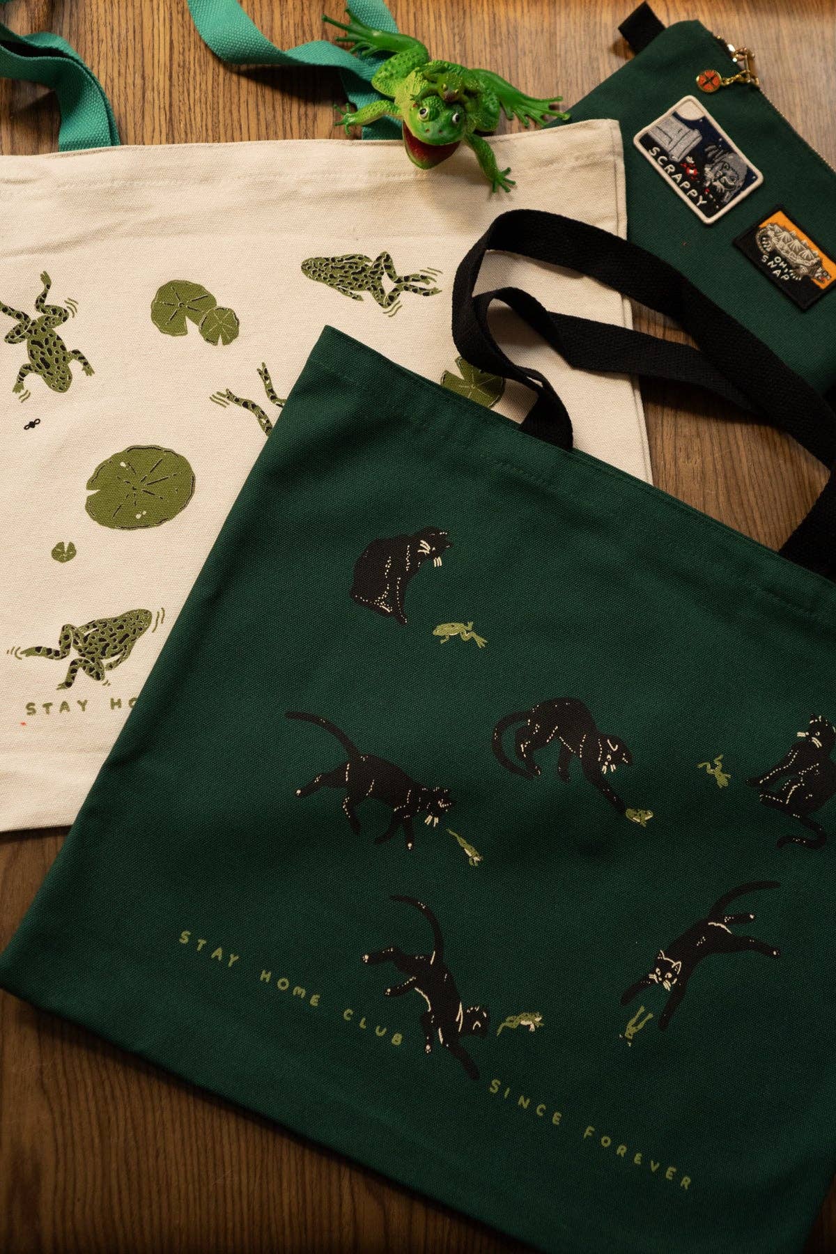 Frenemies Flat Tote | Dark Green Canvas Tote