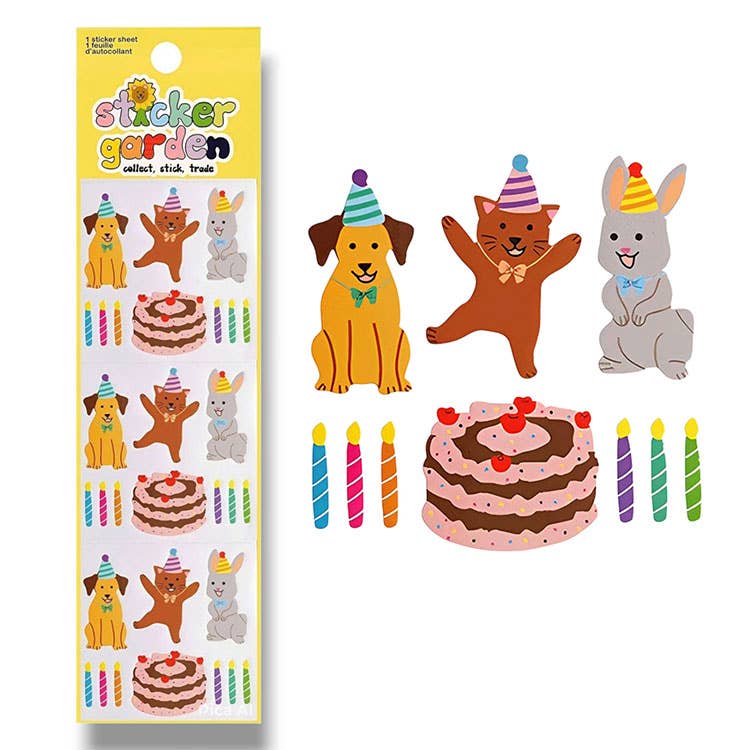 Planche d'autocollants brillants "Animaux d'anniversaire"