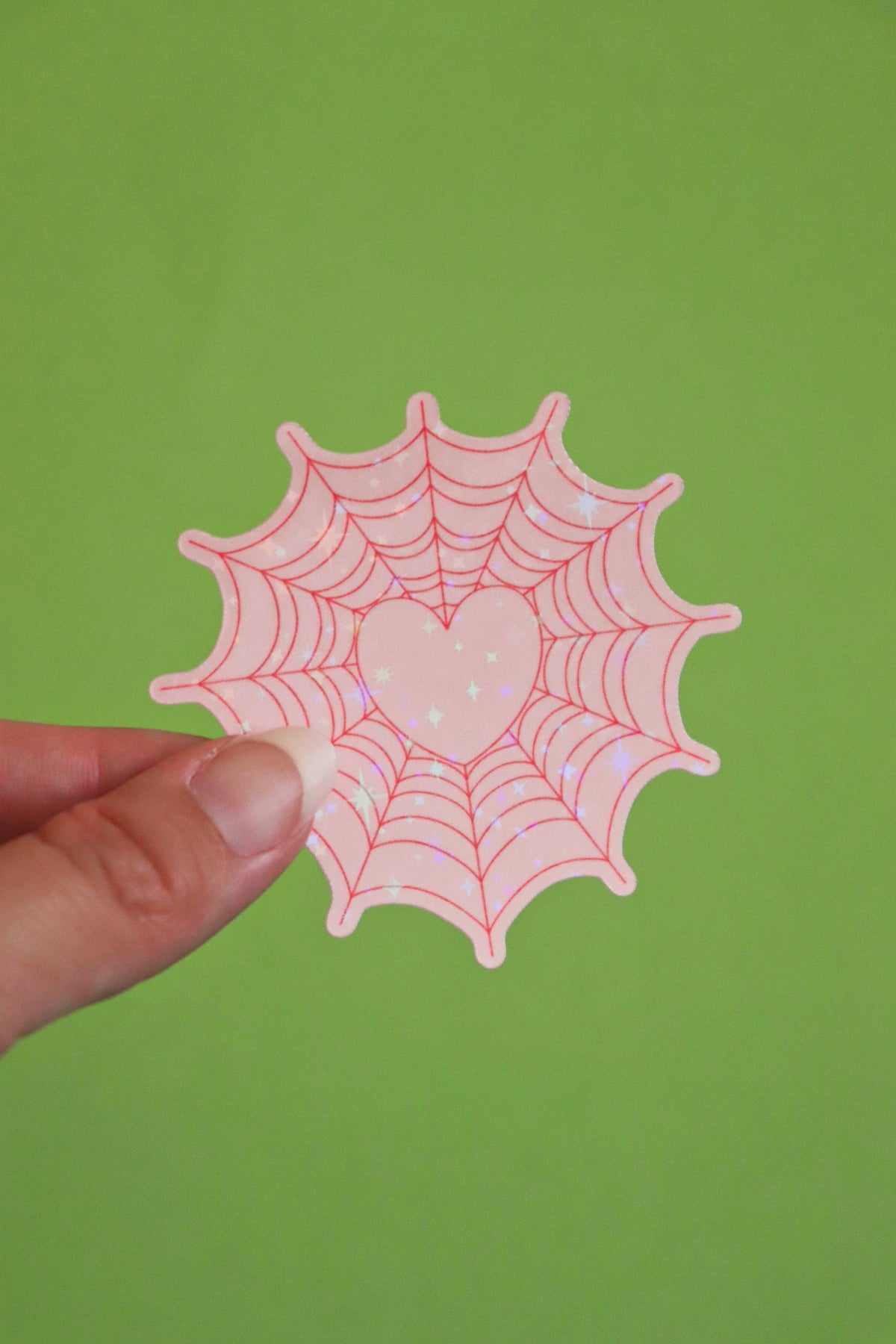 Spiderweb Heart | Glossy Holographic Vinyl Sticker
