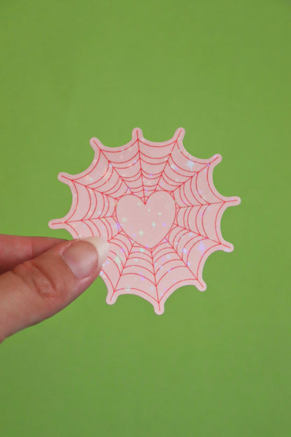 Spiderweb Heart | Glossy Holographic Vinyl Sticker