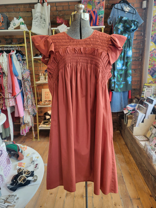 Sea New York Burnt Orange Ruffle Sleeve Dress