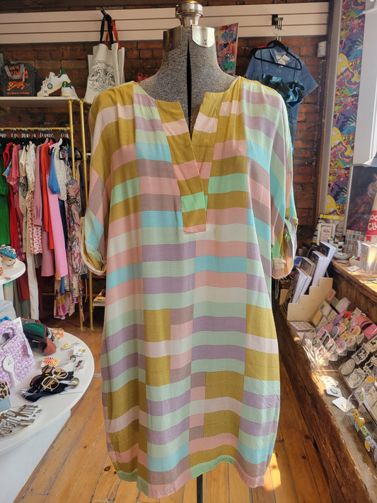 Mara Hoffman Mini Dress Plaid Green Chartreuse Pink