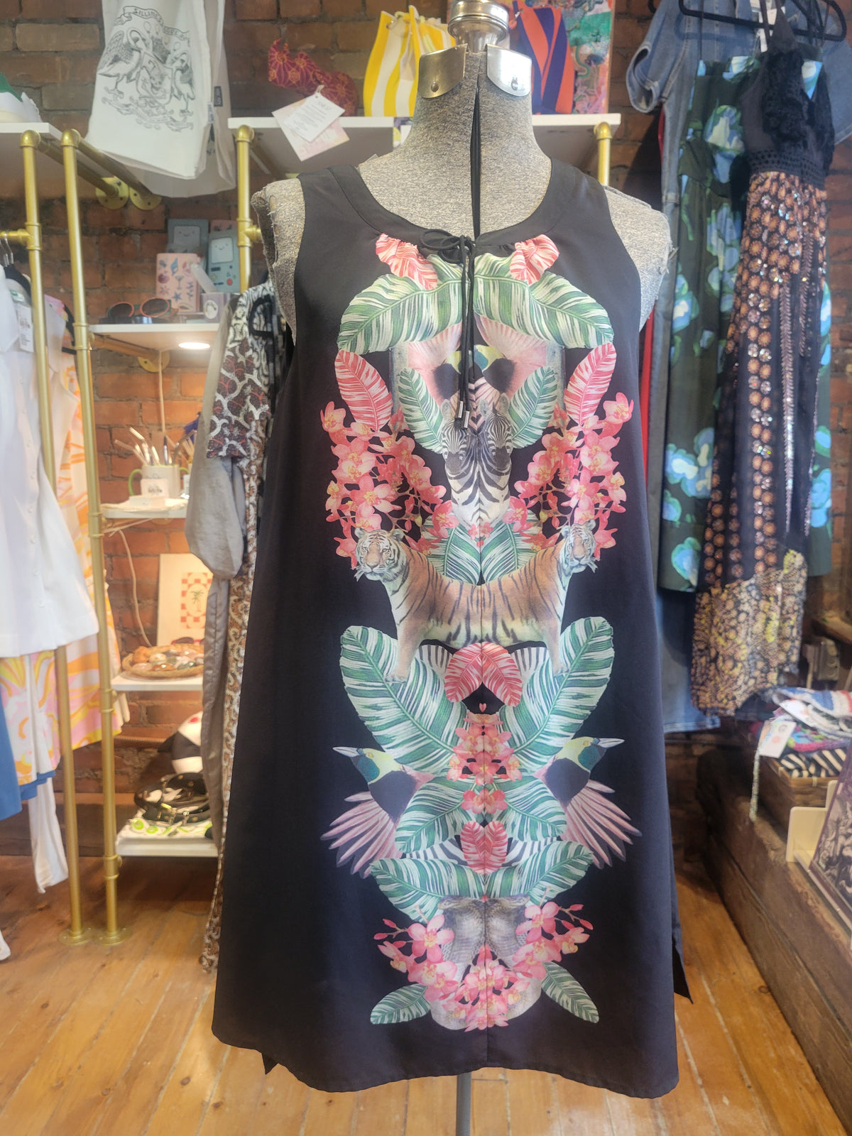 Gentle Fawn Paradise Black Tropical print dress - Size Small
