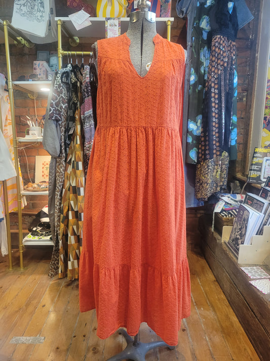 Vanessa Zani orange eyelet midi dress - Medium