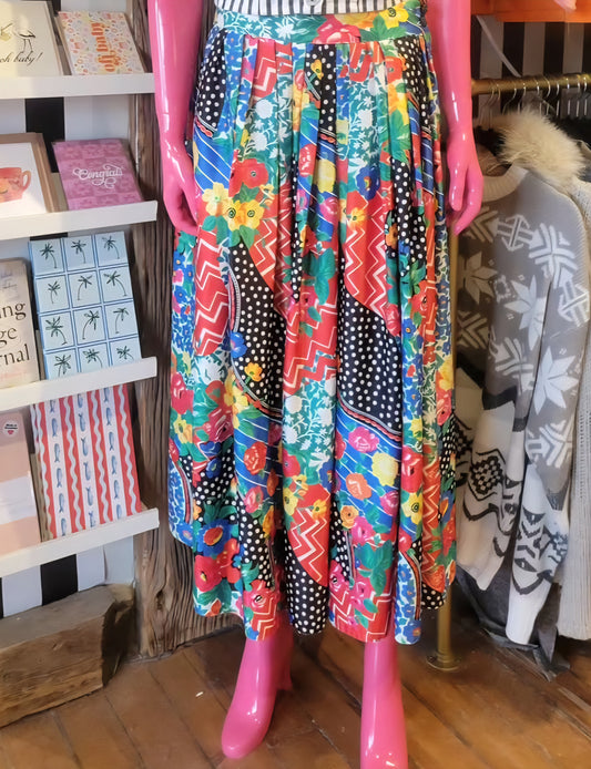 Jupe fleurie vintage Simon Chang - Taille 10 femme (taille petit)
