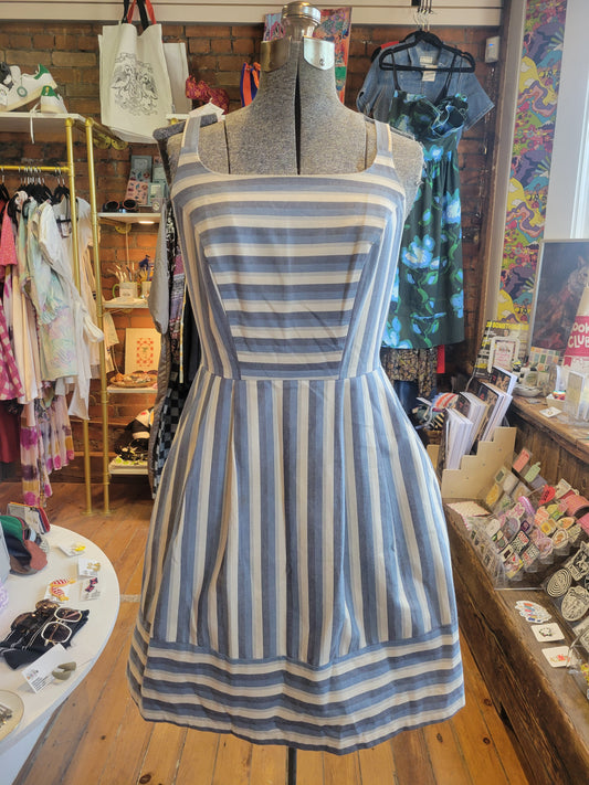 Birds of North America Striped Cotton Fit & Flare Dress - Size 4