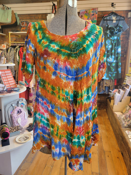 Handmade Boho-style tie-dye rayon tunic dress -size Small
