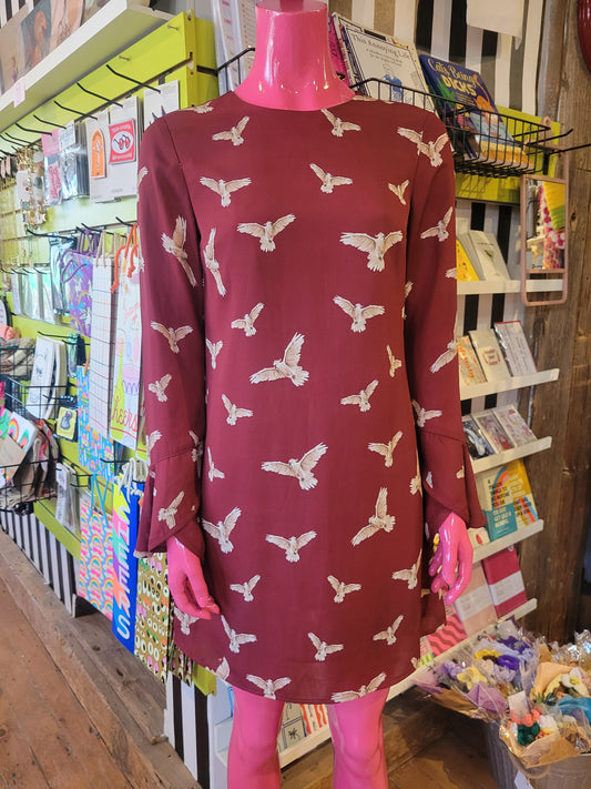 Annie 50 Burgundy Bird Print Shift Dress – Size XS