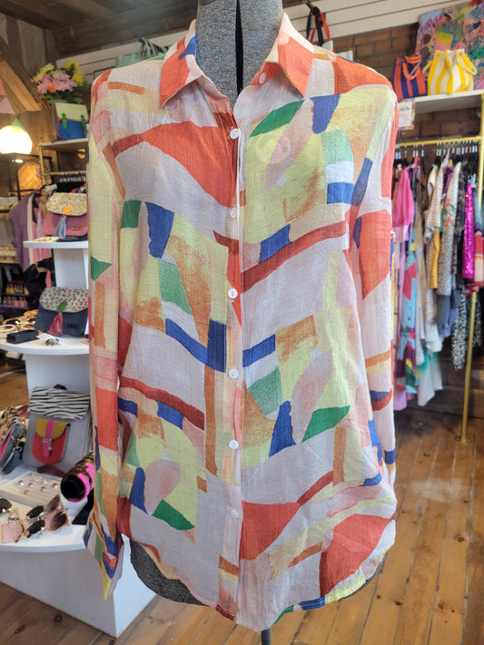 Vintage Sweet Miss Abstract Watercolour Blouse – Size Large