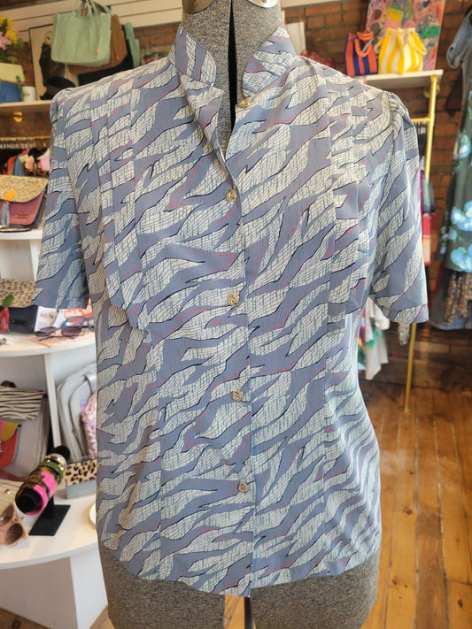 Vintage 80s Bekunis Abstract Print Blouse – Size 9
