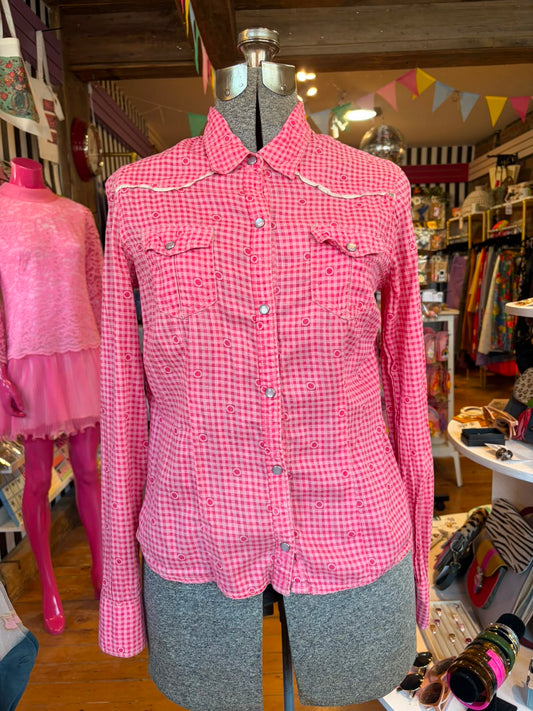 Free People pink gingham pattern shirt - size 8