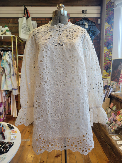 H&M Cream Broderie Anglaise Dress- size Large