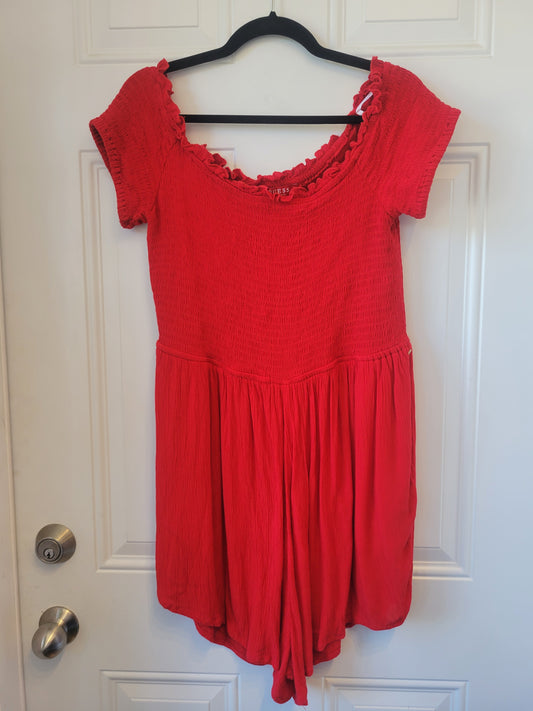 GUESS Red smocked off-the-shoulder romper - size Extra Large