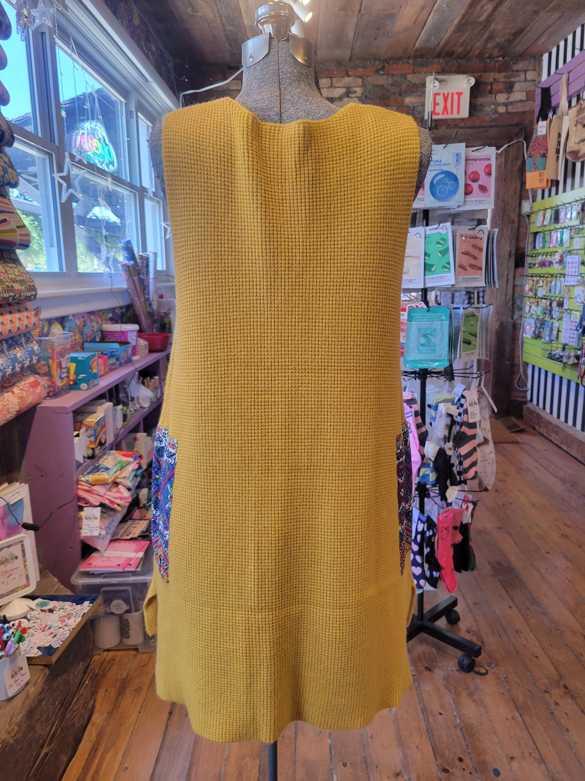 Mustard Yellow Waffle-Knit Tunic sweater dress - size Medium to Large