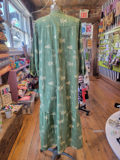Zara ZW Collection Green Palm Tree print shirt dress - size Small