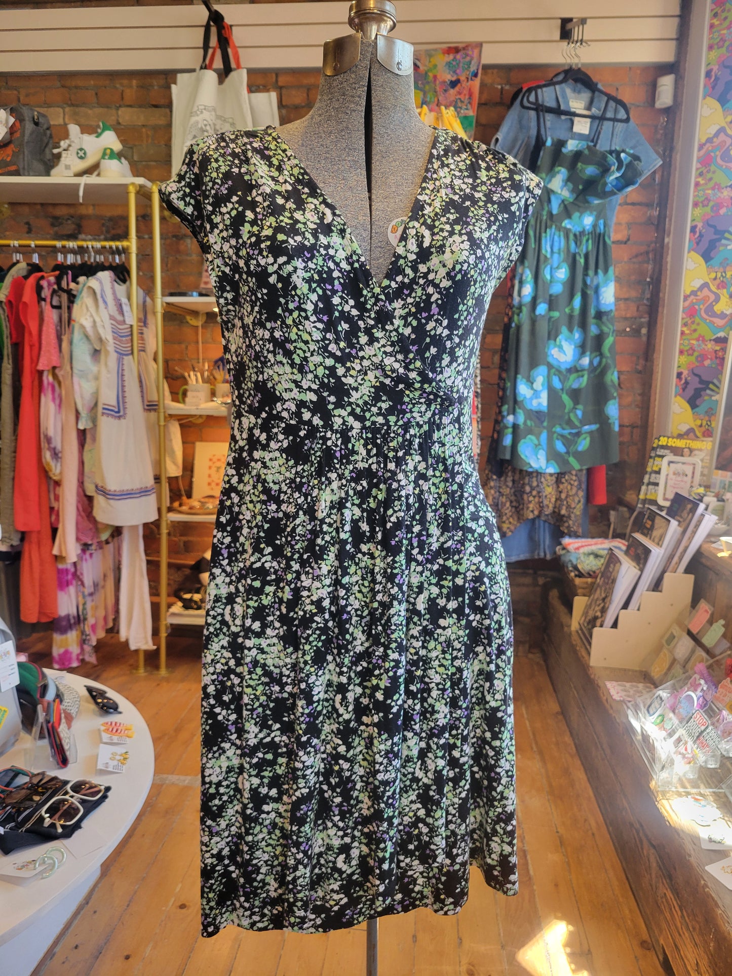 Soma Faux-Wrap Black Floral dress- size Small