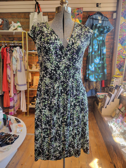 Soma Faux-Wrap Black Floral dress- size Small