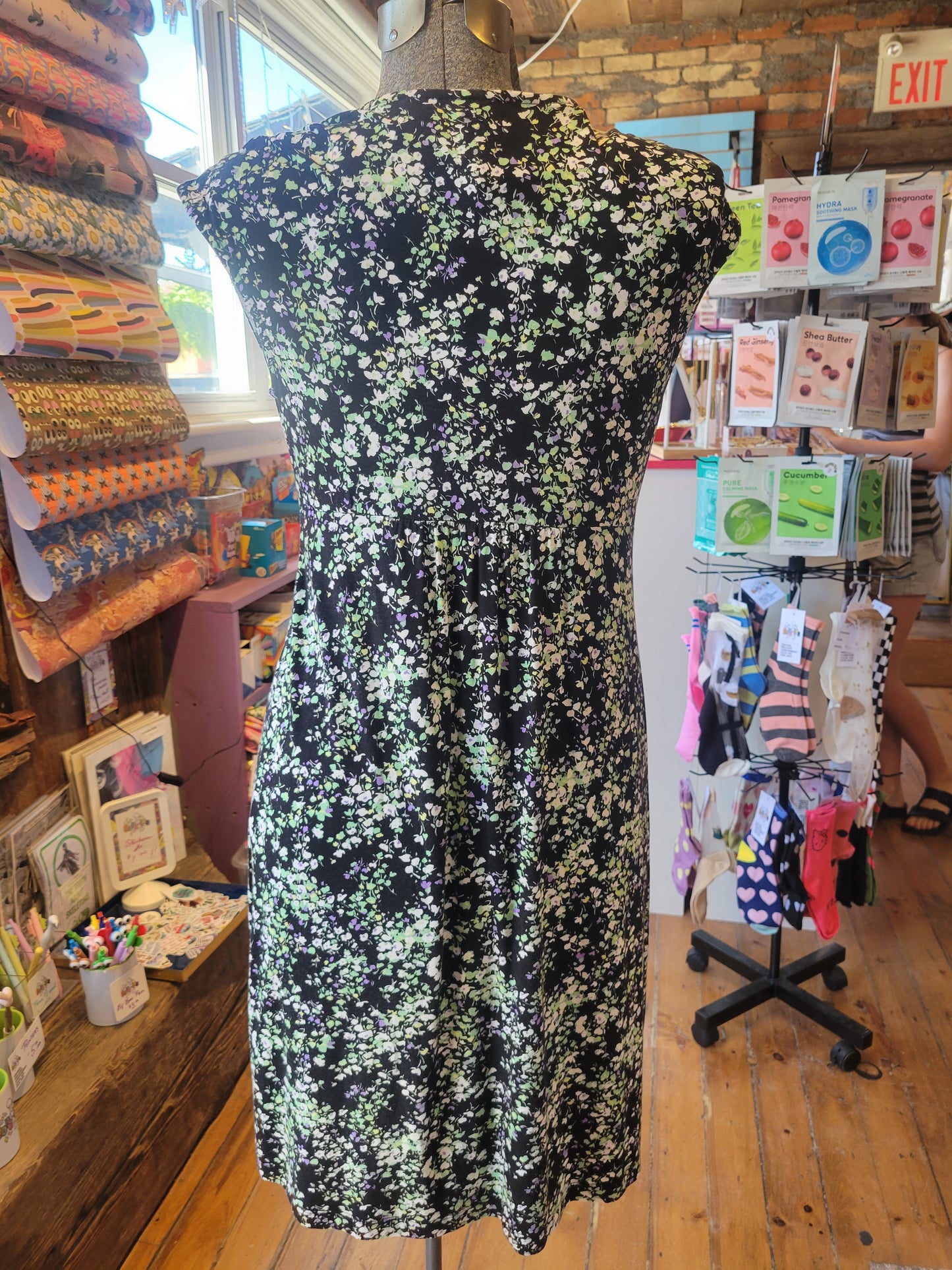 Soma Faux-Wrap Black Floral dress- size Small