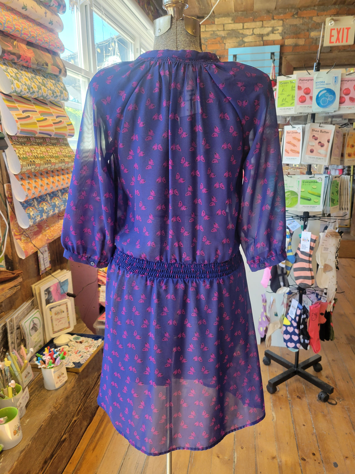 Purple Gap Sheer Butterfly print chiffon dress - size Extra Small