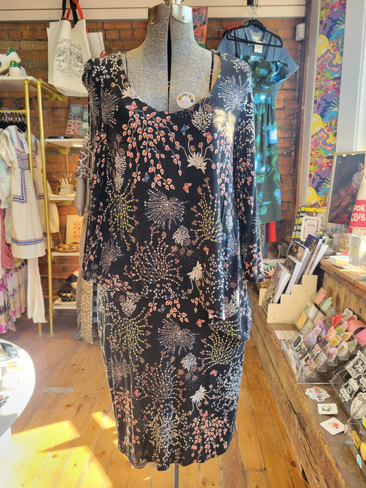 Tunique en maille asymétrique noire à fleurs Context de Lord & Taylor - taille S