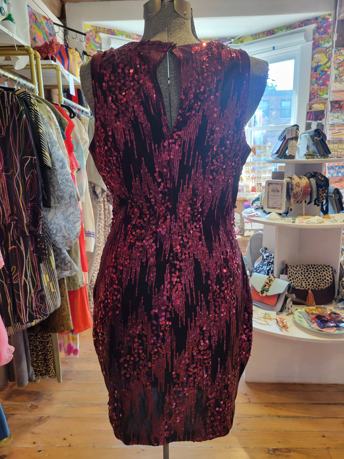 Emerald Sundae Burgundy Sequin mini dress - size Large