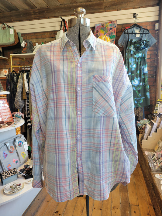 Pastel Plaid BDG Alex Oversized shirt- size Medium