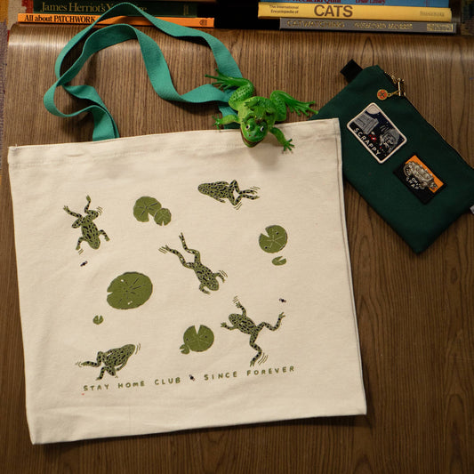 Frog Days Flat Tote | Two Tone Canvas Tote Bag