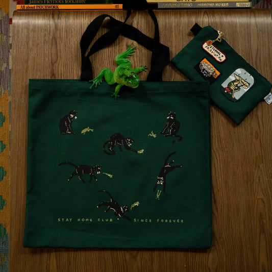 Frenemies Flat Tote | Dark Green Canvas Tote