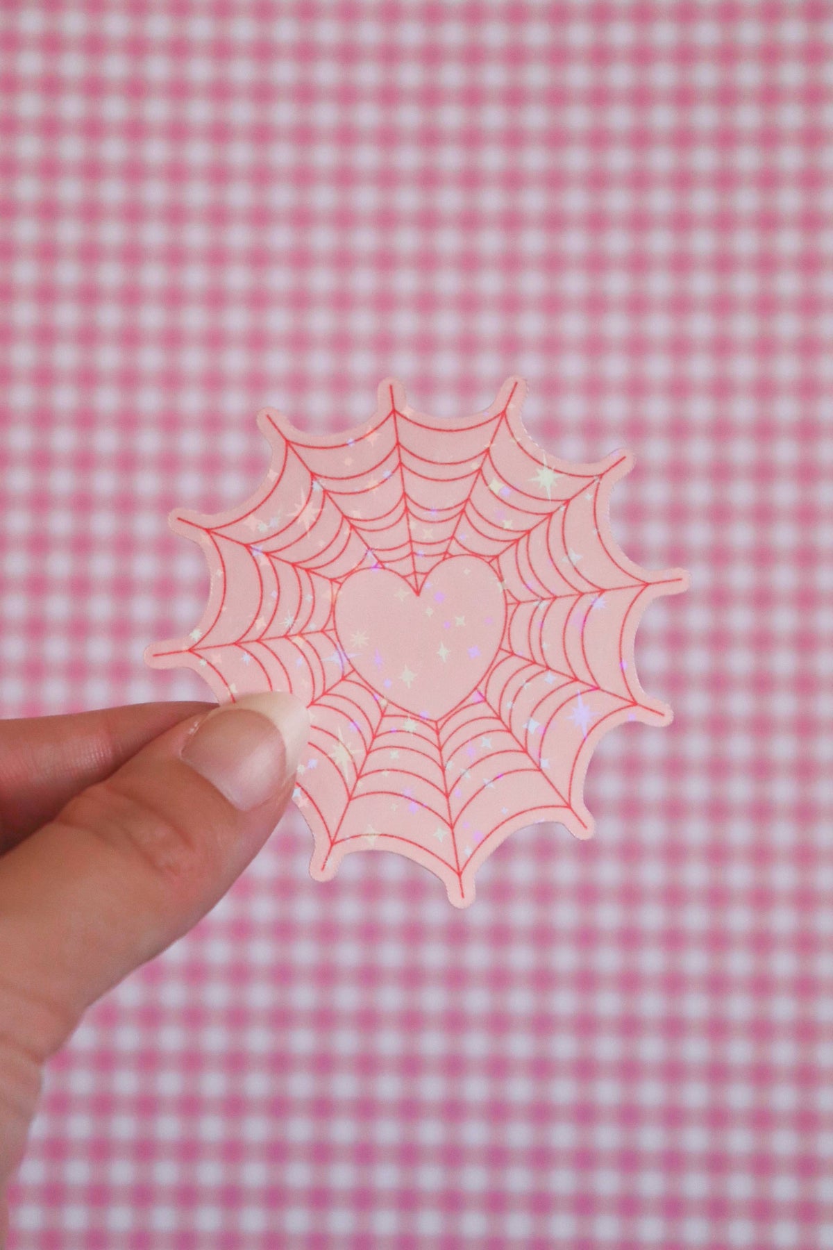 Spiderweb Heart | Glossy Holographic Vinyl Sticker