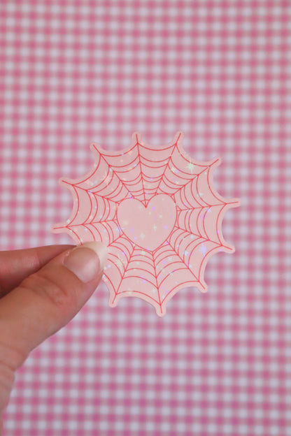 Spiderweb Heart | Glossy Holographic Vinyl Sticker