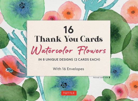 16 Thank You Cards Watercolour Flowers