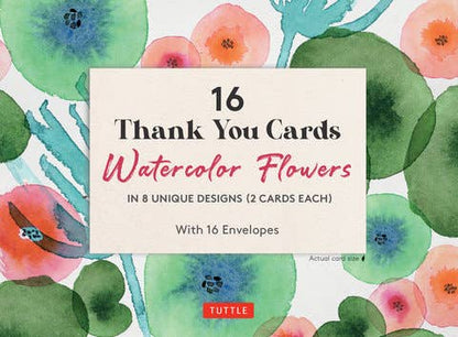16 Thank You Cards Watercolour Flowers