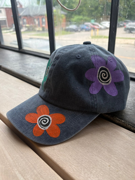 Chapeau Peint Main Art Floral