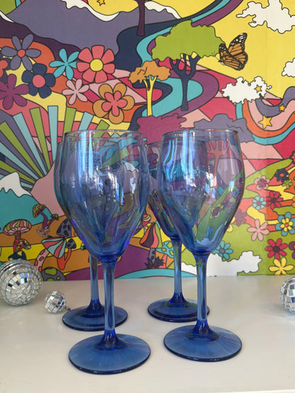 Set of 4 Blue Wine Glasses