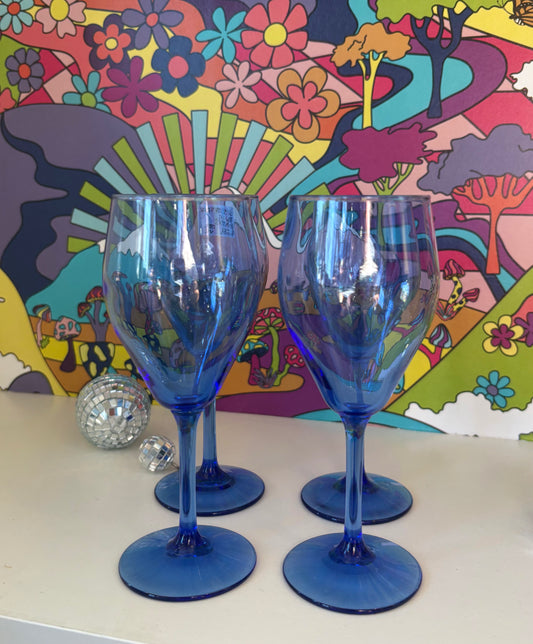 Set of 4 Blue Wine Glasses