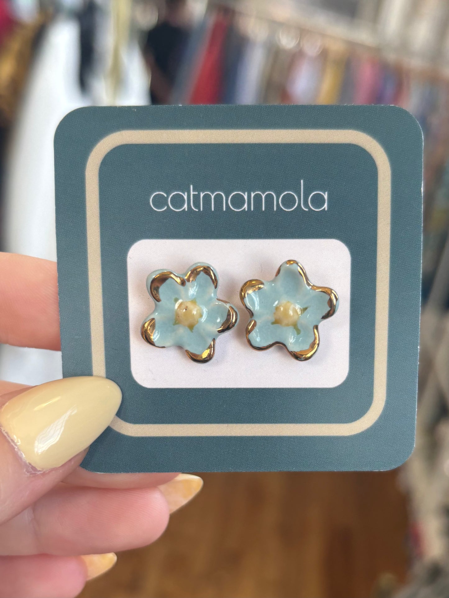 Blue Flower Ceramic Studs
