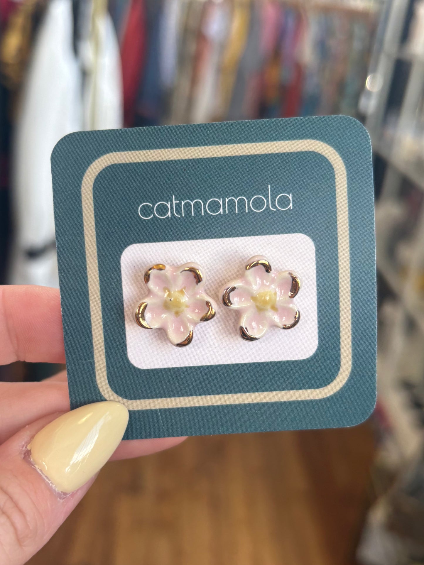 Cream Flower Ceramic Studs