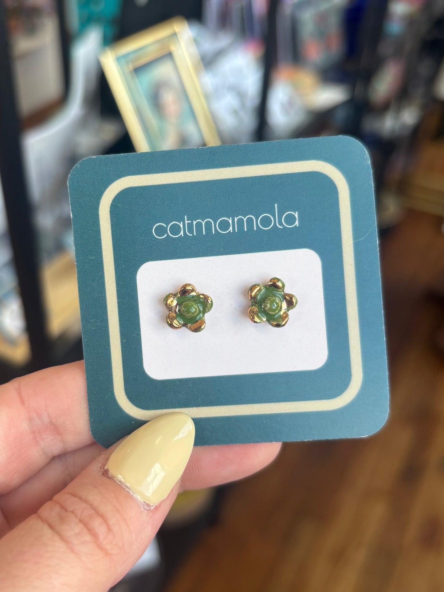 Green Mini Flower Ceramic Studs