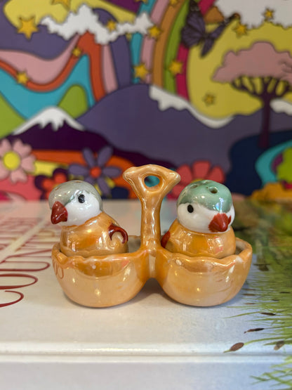 Japan Lustreware Chicks in a Basket Salt Shakers