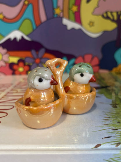 Japan Lustreware Chicks in a Basket Salt Shakers