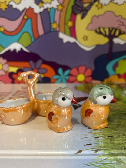 Japan Lustreware Chicks in a Basket Salt Shakers