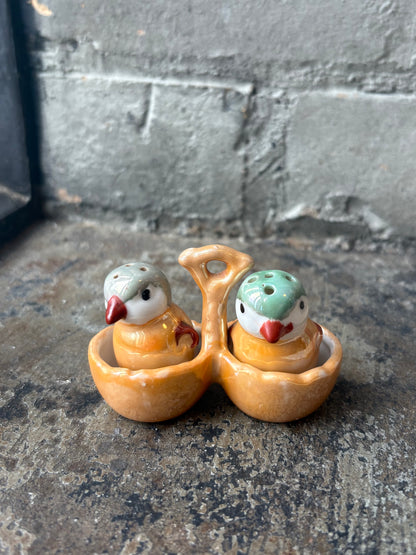 Japan Lustreware Chicks in a Basket Salt Shakers