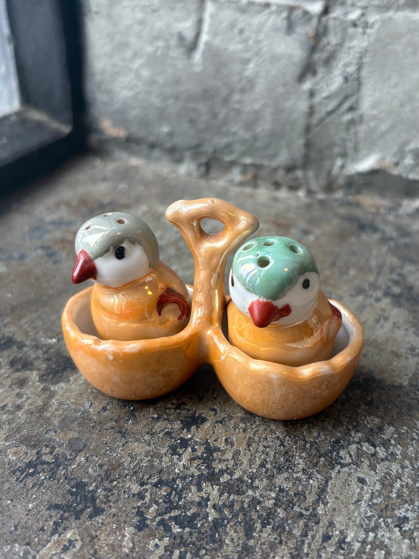 Japan Lustreware Chicks in a Basket Salt Shakers