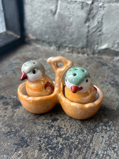 Japan Lustreware Chicks in a Basket Salt Shakers