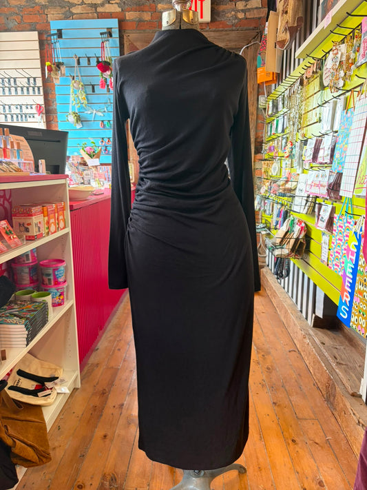 Joe Fresh Black Long-Sleeve Ruched Maxi Dress - size Large
