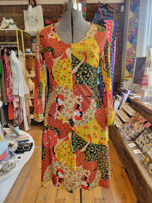 Robe midi vintage des années 79, style Art Déco - taille S