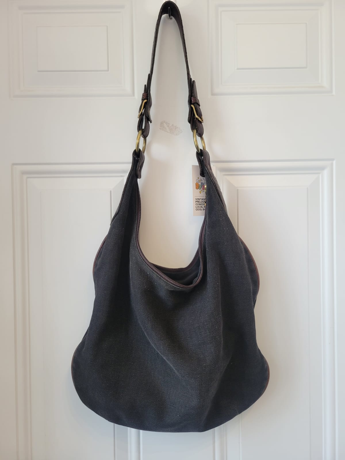 Vintage late 90s Delfino black canvas and leather bag